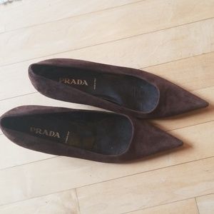 Prada Brown Suede Kitten Heels size 7.5 37.5